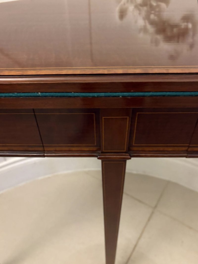 Elegant Late Victorian Antique Mahogany and Satinwood Inlaid  Demi-Lune Card/Console Table